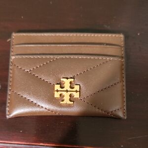 Tory Burch Quilted Brown Card Holder with Gold Logo